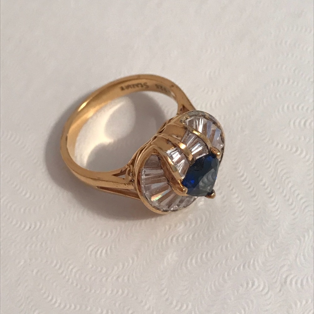 Stauer Blue Sapphire Heart Ring 925 Gold size 7/8